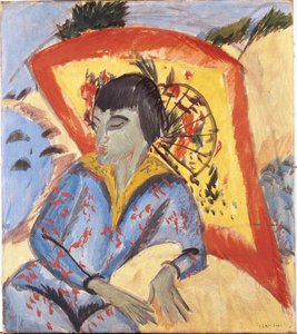 Erna mit japanischem Regenschirm, 1913 von Ernst Ludwig Kirchner