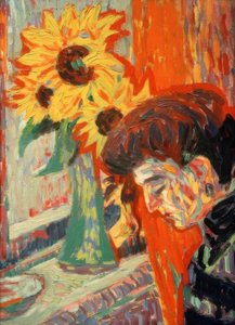 Frauenkopf vor Sonnenblumen von Ernst Ludwig Kirchner