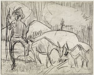Hirt mit Ziegen/Berghang mit Menschen und Ziegen von Ernst Ludwig Kirchner