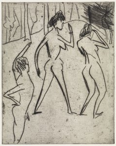 In den Wald schreitende Badende/Hippodrom von Ernst Ludwig Kirchner