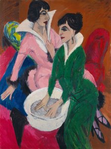 Zwei Frauen an einem Waschbecken. Die Schwestern, 1913 von Ernst Ludwig Kirchner