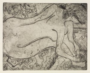 Wannsee bei Potsdam mit Motorboot/Nackte Frau bei der Pediküre von Ernst Ludwig Kirchner