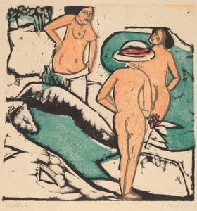 Frauen baden zwischen weißen Steinen von Ernst Ludwig Kirchner