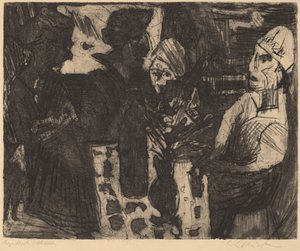 Frauen an einem Tisch in einem Raum (recto) / Nackte Frau (verso)