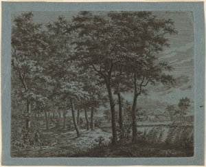 Landschaft mit einem Bauern, der Brennholz trägt von Ernst Willem Jan Bagelaar