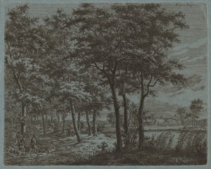 Landschaft mit einem Bauern, der Brennholz trägt, ca. 1800 von Ernst Willem Jan Bagelaar