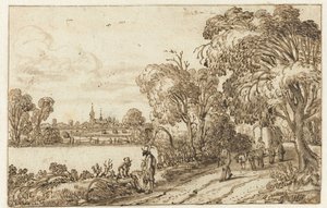 Landschaft mit Weg zwischen Feldern und Wald von Esaias van de Velde (possibly)