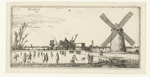 Schlittschuhläufer auf dem Eis bei einer Mühle in der Nähe von Penningsveer von Esaias van de Velde