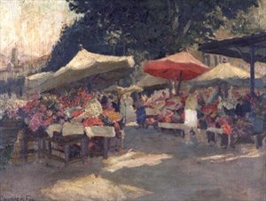 Belebter Markt an einem Sommertag von Ethel Carrick Fox