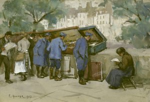 Französische Soldaten und Bouquinisten entlang der Seine, 1917