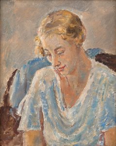 Porträt einer Frau in Blau von Ethel Walker