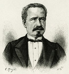 Porträt des Präsidenten von Ecuador von 1875 bis 1876, Don Antonio Borrero. Gravur von E. Ronjat, nach einem Foto, zur Illustration der Geschichte „Das Äquinoktiale Amerika“