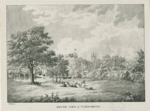 Tamworth - Fernansicht von Süden: lithografiert, undatiert [1796-1865] von Etienne Bruno Hamel
