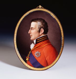 Ein unaufgezeichnetes ovales Porträtplakett von Sèvres des Herzogs von Wellington (1769-1852), in voller Uniform, Träger des Ordens vom Goldenen Vlies und des Sterns und Schärpe des Hosenbandordens von Etienne Charles Leguay