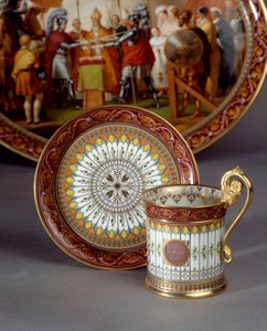 Servierporzellantasse und Untertasse für Schokolade. Realisiert von Etienne Charles Leguay (1762-1846) 1835. Sèvres, Porzellanmanufaktur von Etienne Charles Leguay