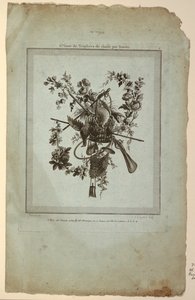 Trophäe mit Jagdgeräten, Platte 1 aus "Suite de Trophées de chasse," Suite VI
