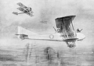 Dreisitziges Flugzeug auf einer Fotomission, geschützt von einem Spad-Kampfflugzeug, 1918 1926 von Etienne Cournault