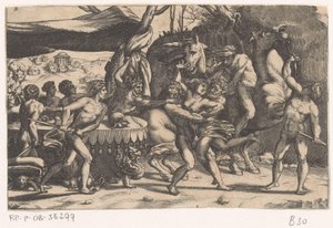 Raub einer Frau durch Mann und Satyr von Etienne Delaune