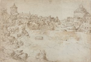 Ansicht der Engelsburg und des Ospedale di Santo Spirito [recto] von Etienne Duperac
