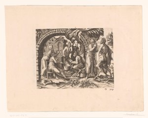 Fabel vom Satyr und dem Bauern, der in seine Suppe und in seine Hände bläst von Etienne Dupérac (attributed to)