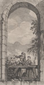 Die Kapelle der Enfants-Trouvés in Paris: Nonnen und Jungen betrachten die Krippe, 1757 von Etienne Fessard