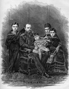 Porträt der russischen Zarenfamilie im Jahr 1881: Zar Alexander III. (1845-1894) und Maria Fjodorowna von Etienne Gabriel Bocourt
