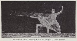 Chronofotografie, die die Bewegung eines Schwertstoßes zeigt (Gravur)