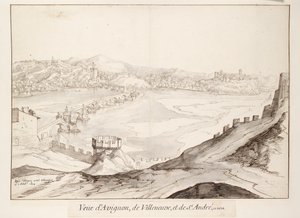 Ansicht der Brücke von Avignon in Richtung Villeneuve, frühes 17. Jahrhundert von Etienne Martellange