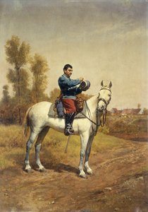 Kavallerist auf einem weißen Pferd von Etienne Prosper Berne Bellecour