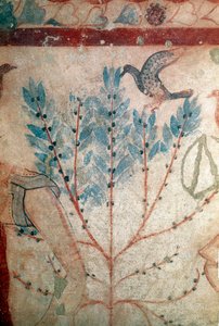 Ein Vogel auf einem kleinen Baum (Fresko, Detail, 530 v. Chr.)