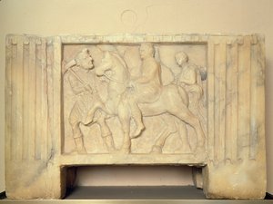 Alabasterurne mit dem Verstorbenen, der in die Unterwelt reitet, 9.-1. Jahrhundert v. Chr.