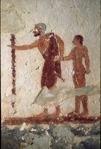 Ein alter Mann begleitet von einem jungen Mann (Detail) von Etruscan