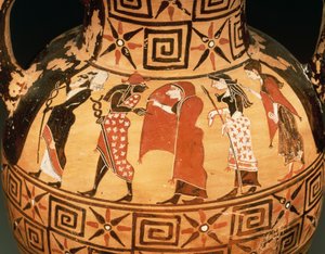 Schwarzfigurige Amphore mit der Darstellung des Parisurteils von Etruscan