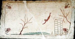 Etruskische Kunst: Ein junger Schwimmer taucht (Fresko aus dem Grab des Tauchers)