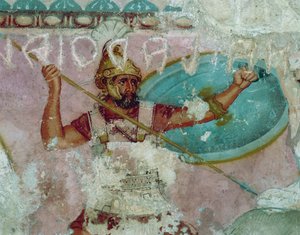 Etruskische Zivilisation, Malerei des Sarkophags der Amazonen, aus Tarquinia von Etruscan