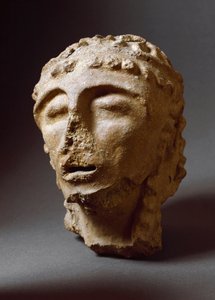 Etruskische Zivilisation: Terrakottakopf eines Mannes. 550-530 v. Chr. Aus dem 2. Palast von Murlo. Depositi Soprintendenza Archeologica dell