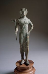 Etruskische Zivilisation: Opferfigur, Bronzeskulptur, 480 v. Chr., Dim 27 cm von Isola di Fano, Italien von Etruscan