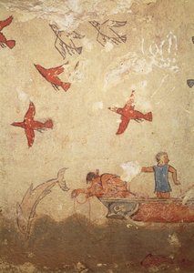 Fischerboot, aus dem Grab der Jagd und Fischerei, um 520-10 v. Chr. von Etruscan