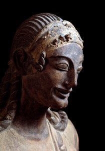 Kopf des Apollo aus Veio (Detail) - Terrakottaskulptur, 510-490 v. Chr. von Etruscan