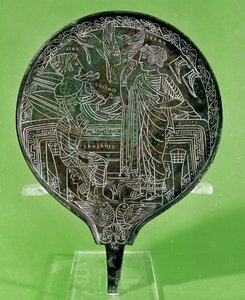Spiegel, der Aphrodite zeigt, wie sie Helena überredet, Paris nach Troja zu folgen, aus Palestrina