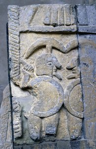 Etruskischer Krieger auf einem Sarkophag des Nationalmuseums von Tarquinia.
