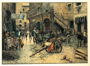 Italien, Rom, Straßenleben in der Via Capocciuto im (jüdischen) Ghetto in Rom von Ettore Roesler Franz