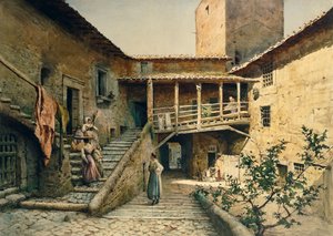 Der Innenhof im Anguillara-Palast in Rom, aus der Serie Verschwundenes Rom, von Ettore Roesler Franz