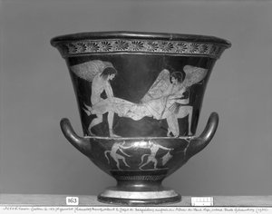 Attisch rotfiguriger Kelchkrater, der Hypnos und Thanatos zeigt, die den Körper von Sarpedon tragen (Keramik) von Eucharides Painter