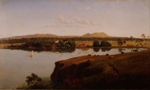 Blick auf die Purrumbete Station nach Nordwesten. Mt. Leura und Mt. Sugarloaf in der Ferne, Australien