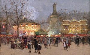 Fest auf dem Place de La Republique, Paris von Eugene Galien Laloue