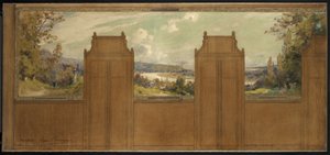 Skizze für das Rathaus von Bagneux (?): Landschaft von Joinville nach Nogent, ca. 1907 von Eugene Bourgeois