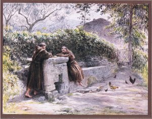 Das Mahl von St. Franziskus und Bruder Masseo am Brunnen. St. Franziskus lobt die Armut von Eugene Burnand
