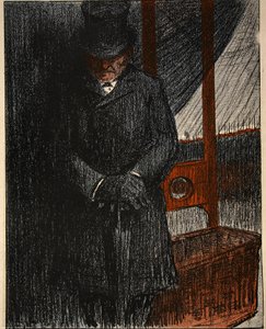 Ein Bestatter wartet auf sein nächstes Opfer an der Guillotine, Illustration aus 