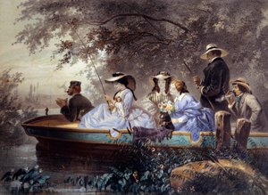 Ein Sonntag mit der Familie, Angeln im Fluss von Eugene Charles Francois Guerard